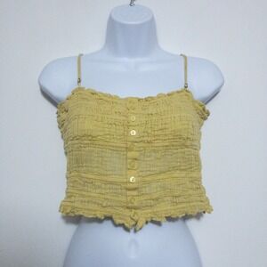 Free People Meridan Corset Ruffle Top Womens M Yellow Cropped 100% Cotton NWOT